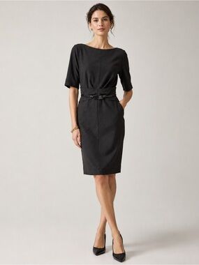 STRENESSE Black Midi Pencil Dress-Skirt with Waist Detail